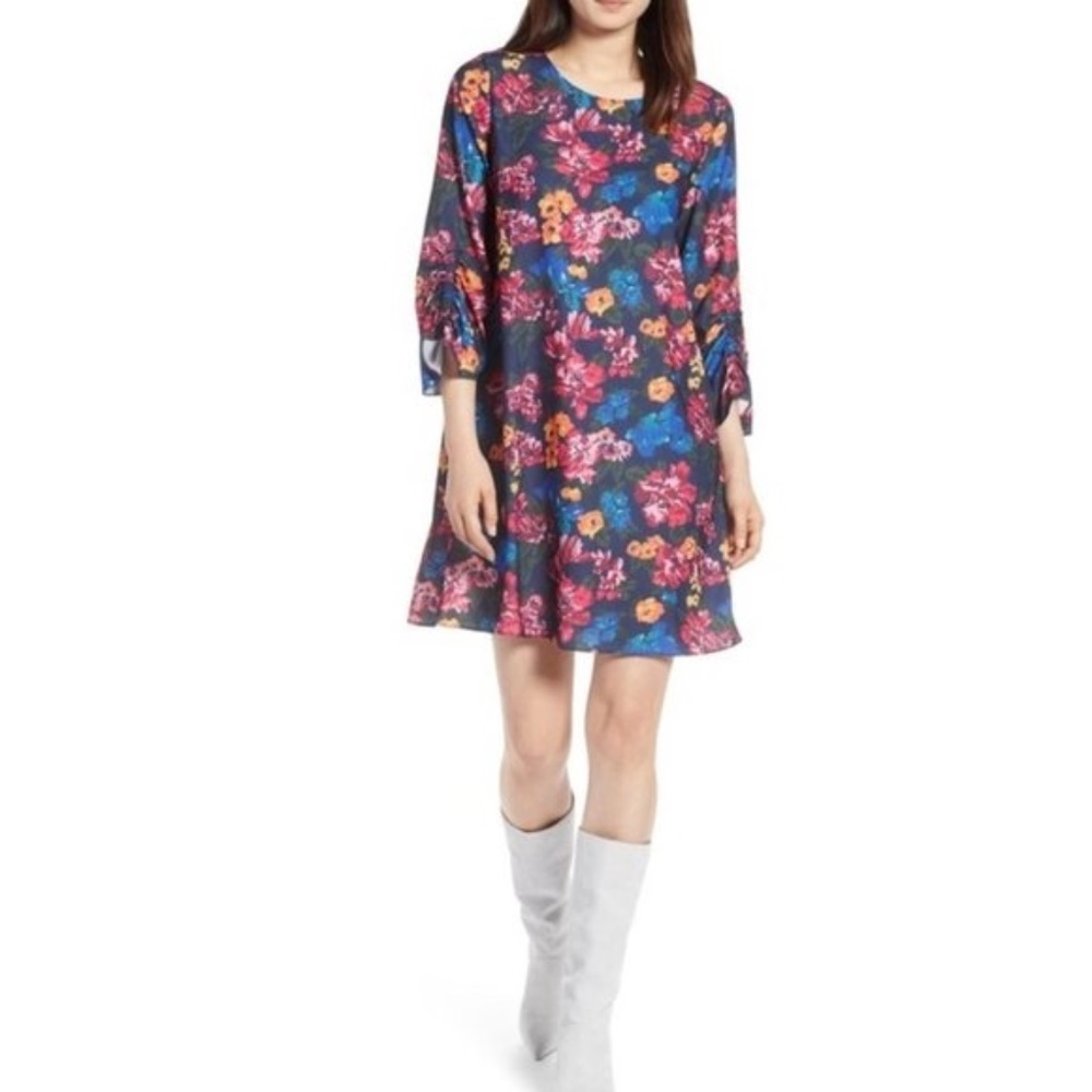 Halogen Ruched Sleeve Swing Dress